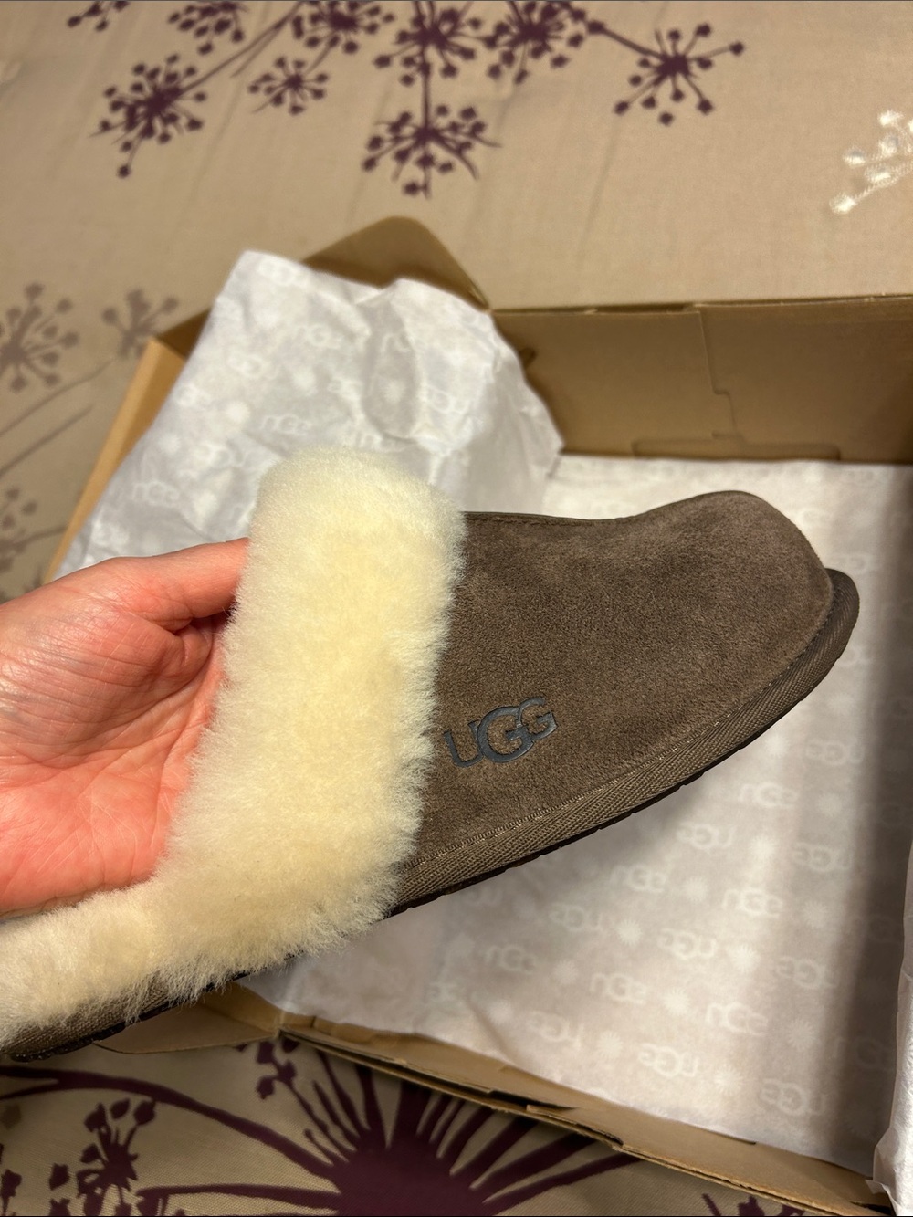 UGG Brown Suede Sheepskin-Lined Slip-On Slipper - Picture 6 of 10